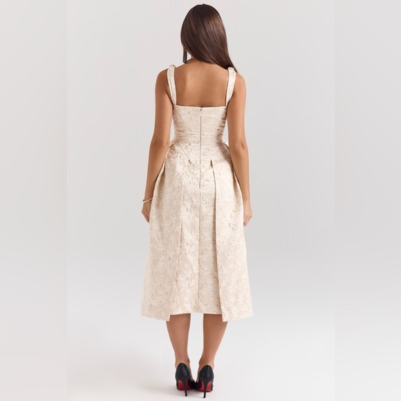 House of CB Ivory Metallic Jacquard Midi Dress - Picture 4 of 7